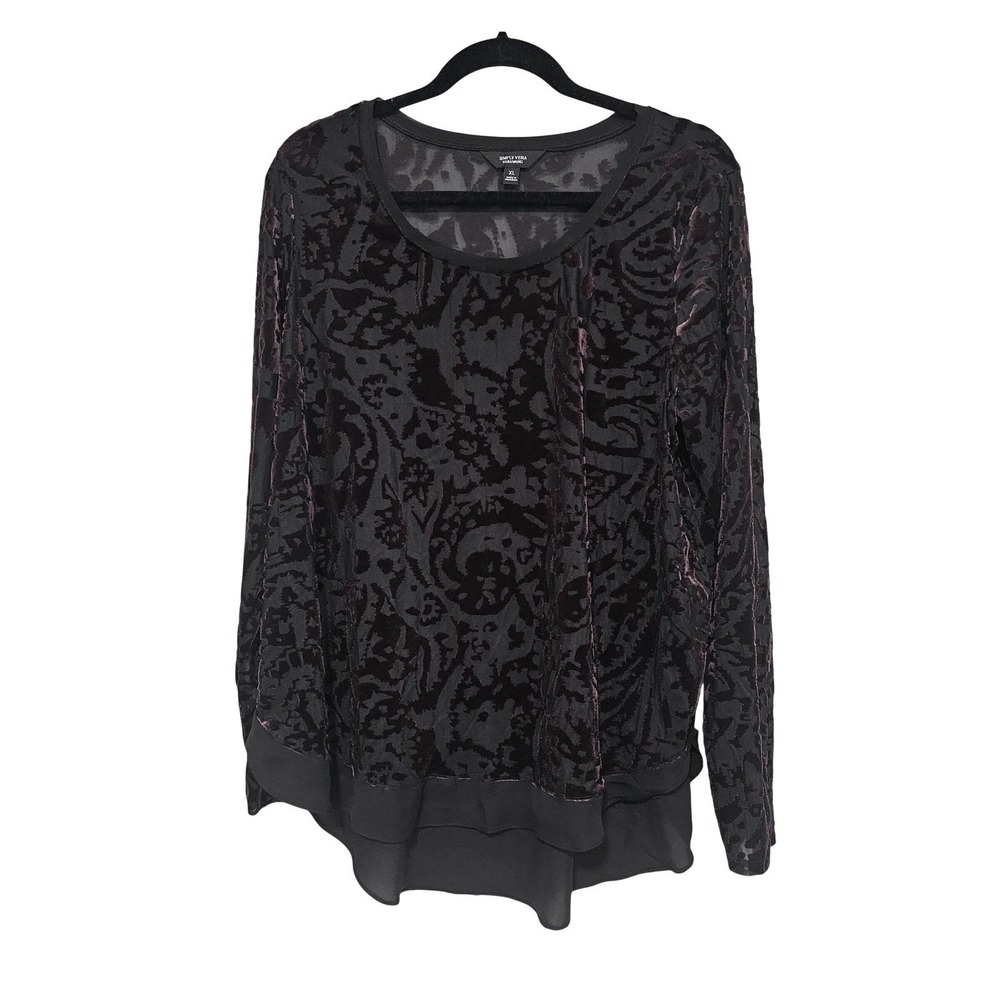 Simply Vera Wang Top‎ XL Purple Burnout Velvet Top Paisley Witchy Whimsygoth Emo